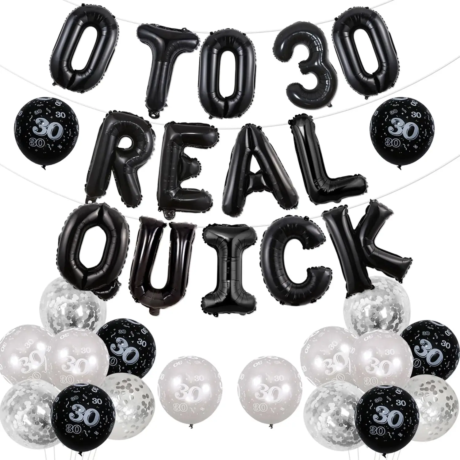 

0 To 30 Real Quick Birthday Party Decor 30th Birthday Party Decors Black Balloon Banner Funny 30th Birthday Party