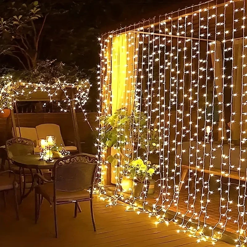 Imagem -03 - Solar Curtain Fairy String Light Decoração do Jardim ao ar Livre Guirlanda de Led Lâmpada de Natal Modos