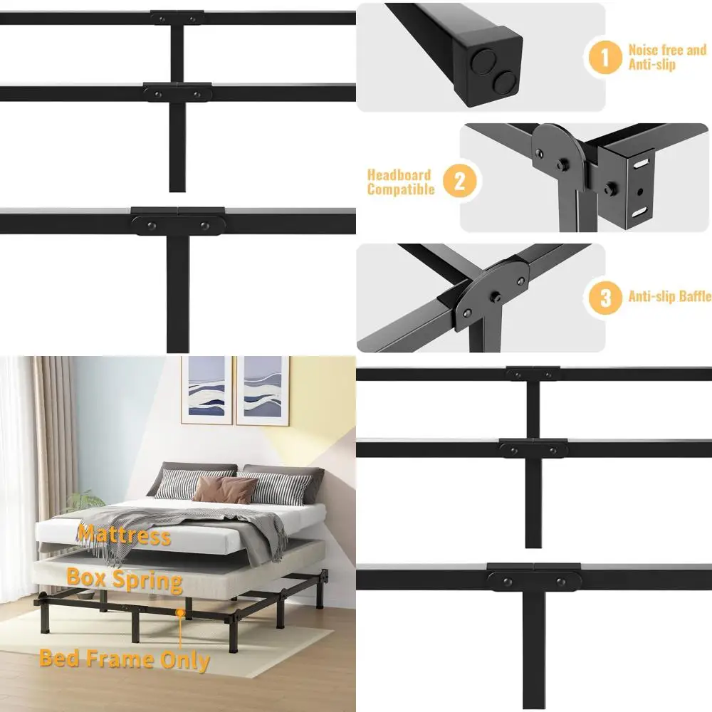 

Металлический каркас кровати размера «queen-size» на 9 ножках с пружинной опорой из 8 коробок, простая сборка, черная отделка