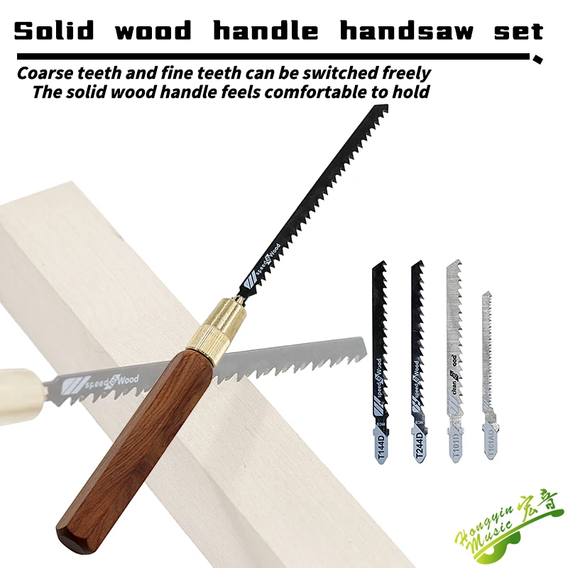 Solid wood handle hand saw set, hexagonal handle saw blade, replaceable fine and coarse teeth hand saw, guitar making tool