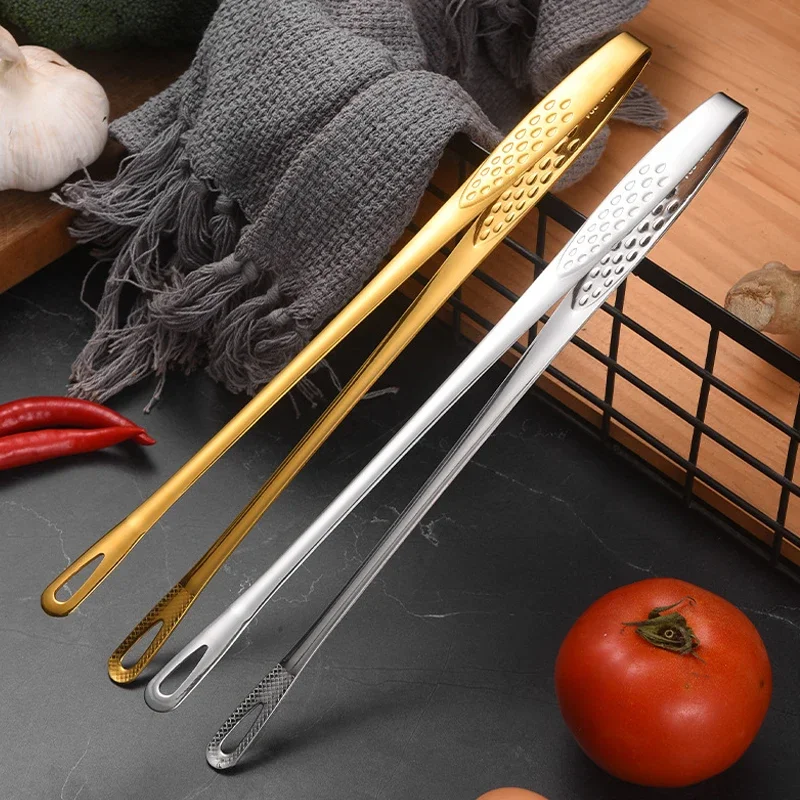 1Pc  Stainless Steel Tongs for Cooking, Non-Slip Grilling BBQ, Serving Salad, Turning Steak & Flipping Food Tongs Kitchen Tool