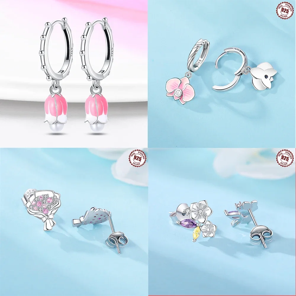 925 Sterling Silver Plant Flower Series Thorn Rose Flower Path Earrings for Women High-end Elegant Boutique Jewelry Gift