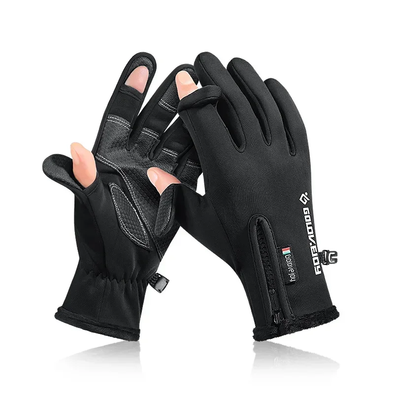 Men and Women Outdoor Waterproof Finger Exposed Touch Screen Winter Fleece Thermal Motorcycle Cycling Racing Skiing Gloves