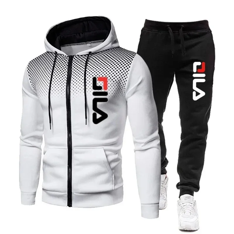 

2025 Autumn and winter men's new fashion fitness sports jogging suit zipper hooded jacket + casual sports pants two-piece set