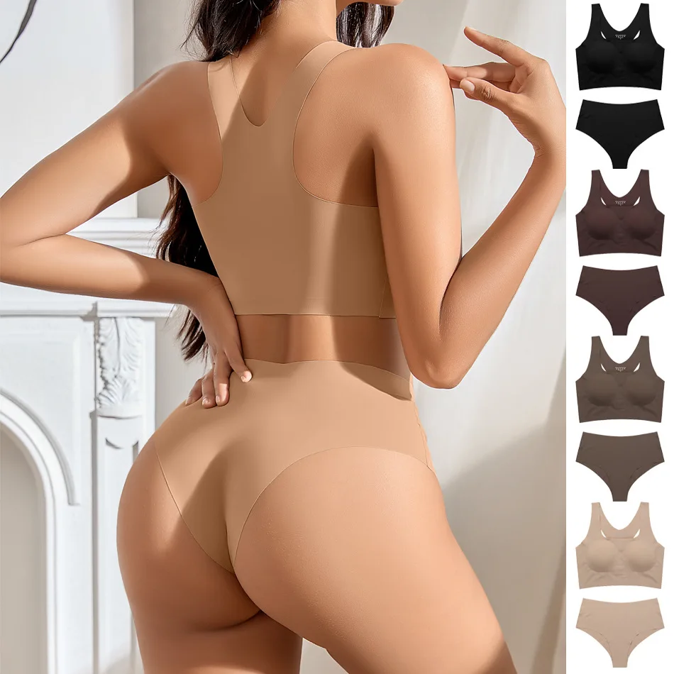 Hot Sale Women Wireless Bra Custom Bra And Shorts Sets Senza Cuciture Removeable Padded Seamless Women Bra And Panties Set