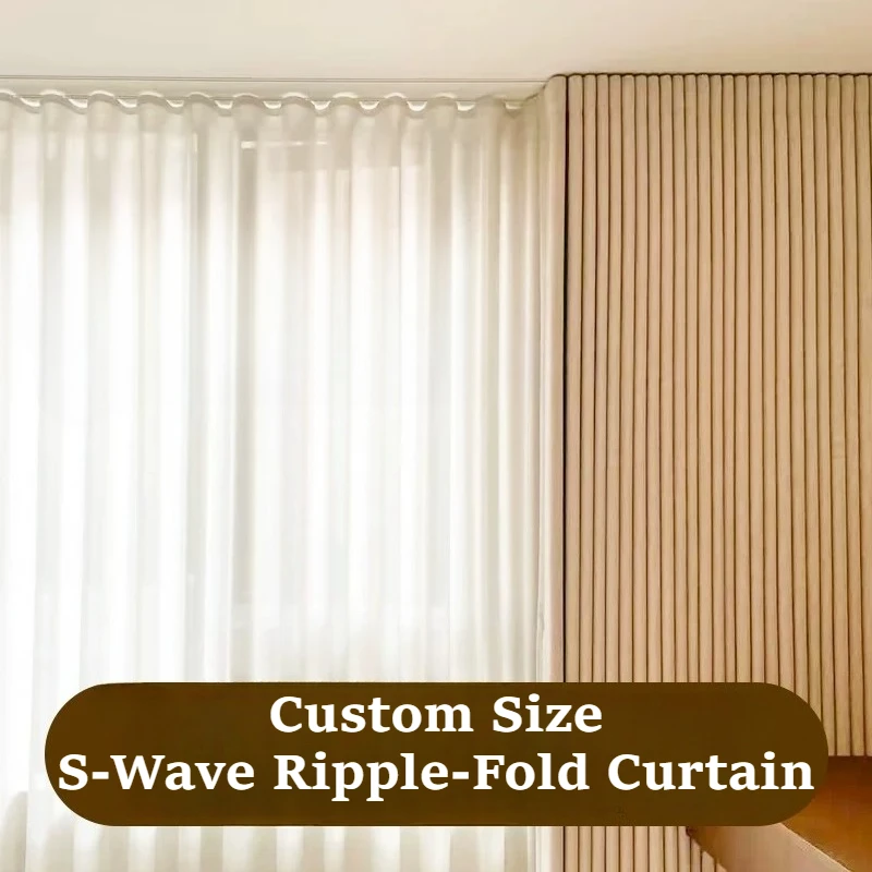 Custom Size S Wave Fold Chenille Curtains for Living Dining Room Modern Thick Blackout Bedroom White Tulle Window Decor  Elegant