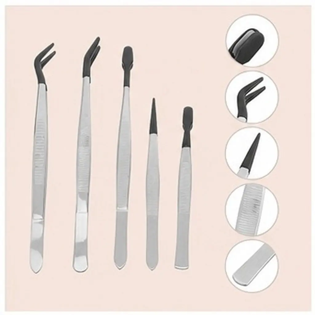 5Pcs Rubber Tipped Tweezers Set Precision Gentle Grip for Jewelry Making Electronics Soldering Crafting Lab Modeling Small Parts