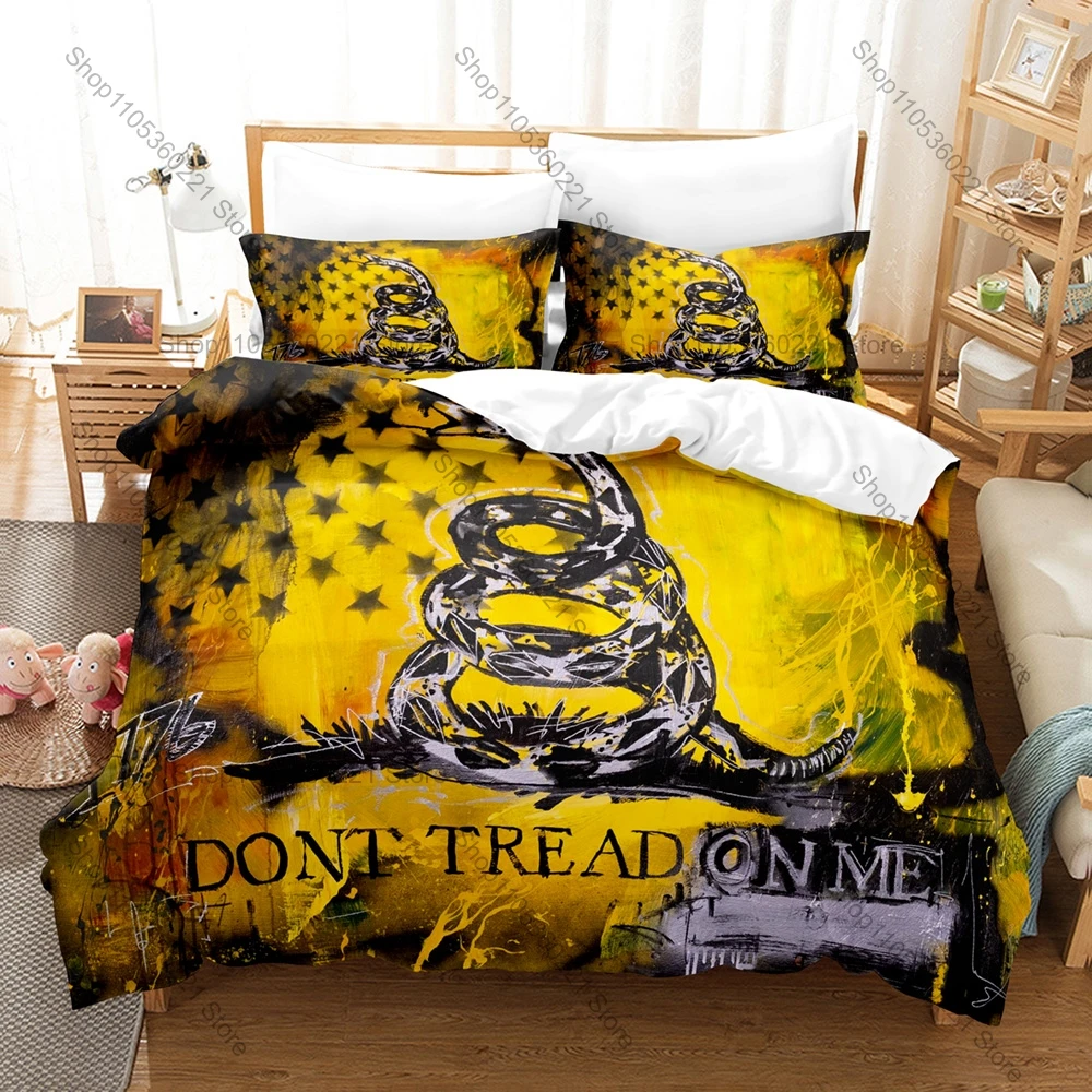 Dont Tread On Me Snake Flag 3D Print Bedding Set Duvet Cover + 2 Pillowcases Soft Polyester Bed Linen Bedroom Decor For Freedom