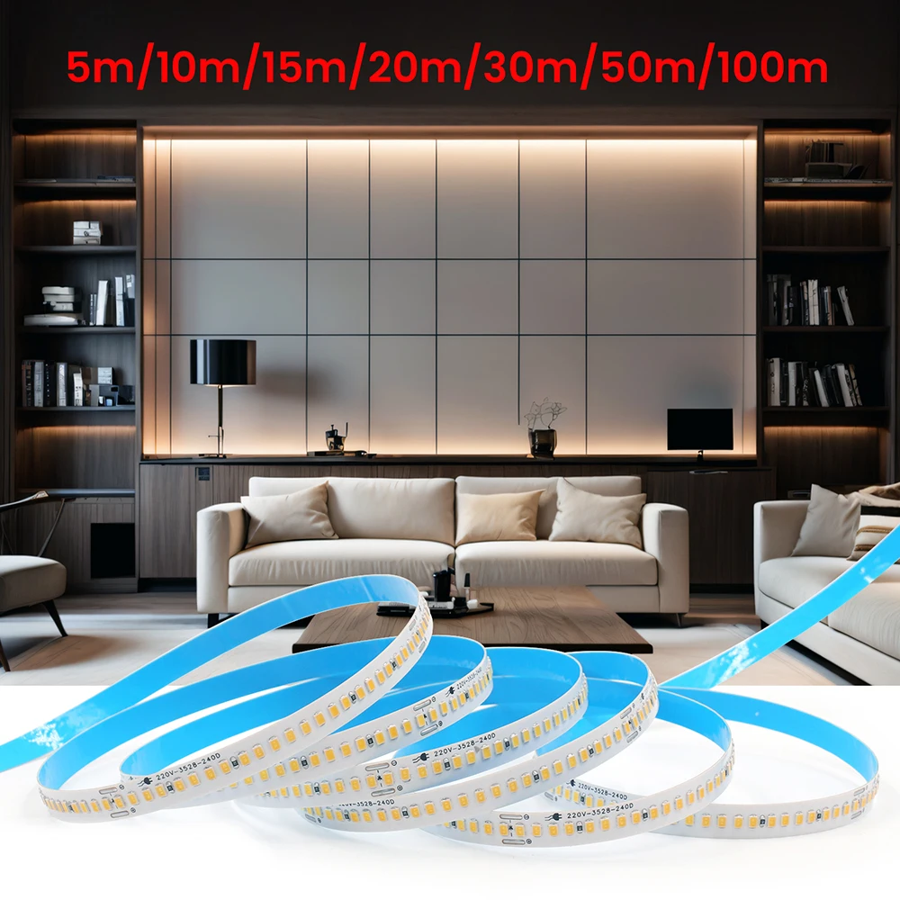 

220 В 110 В 5 м 10 м 15 м 20 м светодиодная лента 2835 240 светодиодов/м теплый/натуральный/холодный белый гибкая клейкая лента высокой плотности освещения