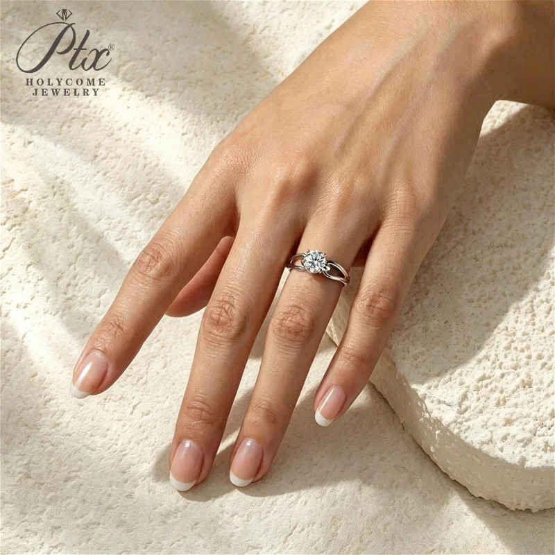925 Sterling Silber Ring Moissanit Rundschliff D-Farbe für Damen Hochzeit Verlobung Ehering Charms Holycome Schmuck – Detail 7