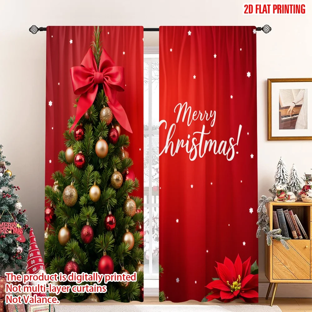 

2pcs 2D flat printing Merry Christmas Popular Drapes Christmas Tree Ribbon Stars Polyester Without Electricity 0 for Outdoor and