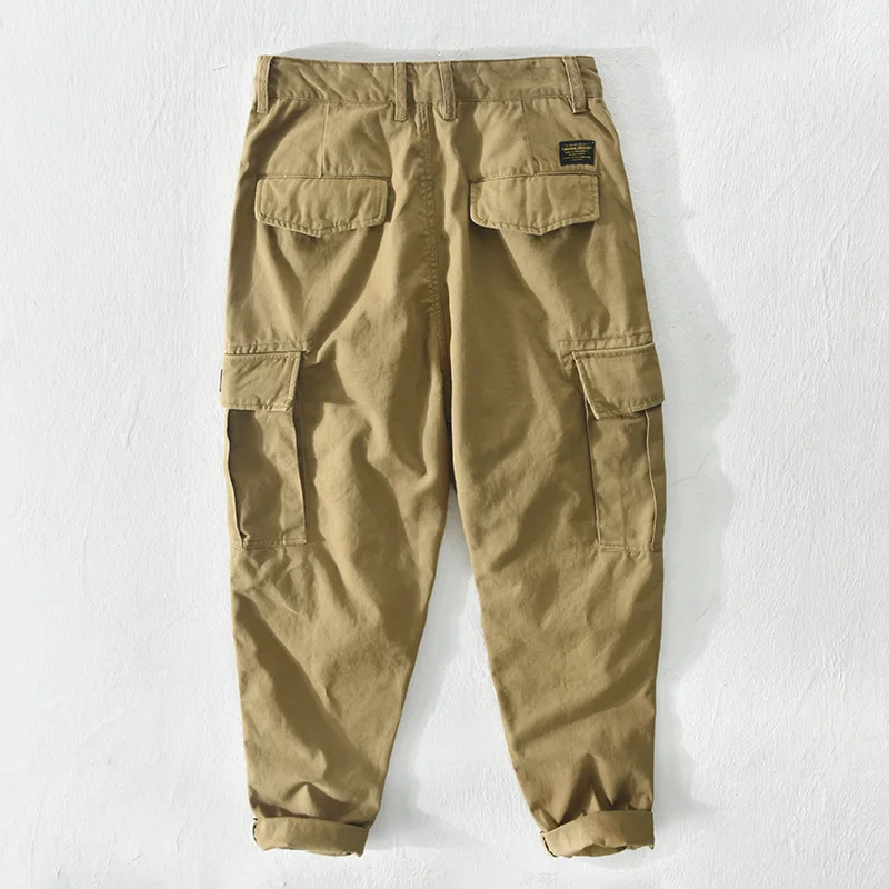 Spring Autumn Cargo 100% Cotton Multi-Pockets Pants for Men Loose Vintage Casual Trouser AZ392