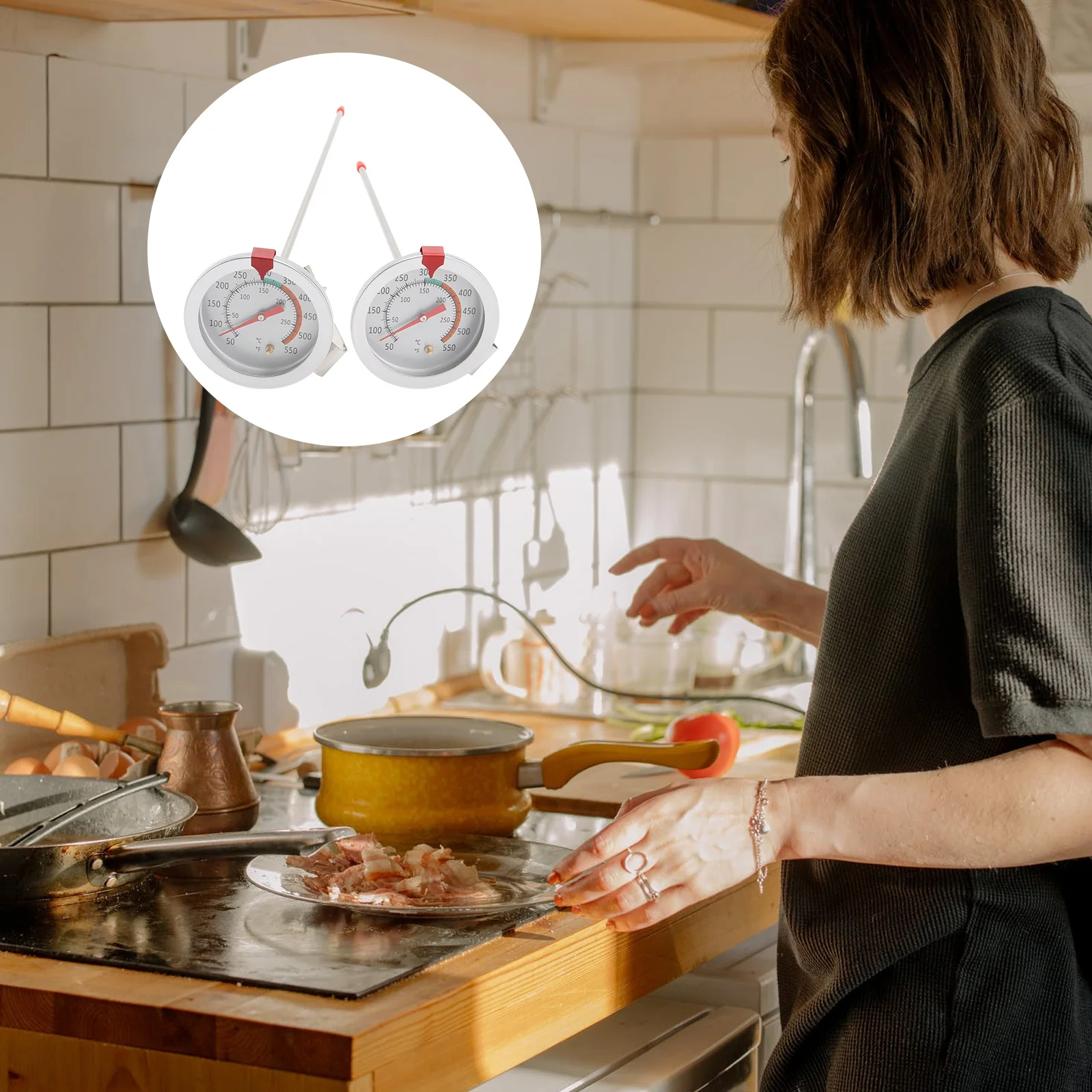 

2Pcs Cooking Thermometer Stainless Steel Clip Food Kitchen Bbq Meat Temperature Gauge Precision Probe Portable Accurate Gauge