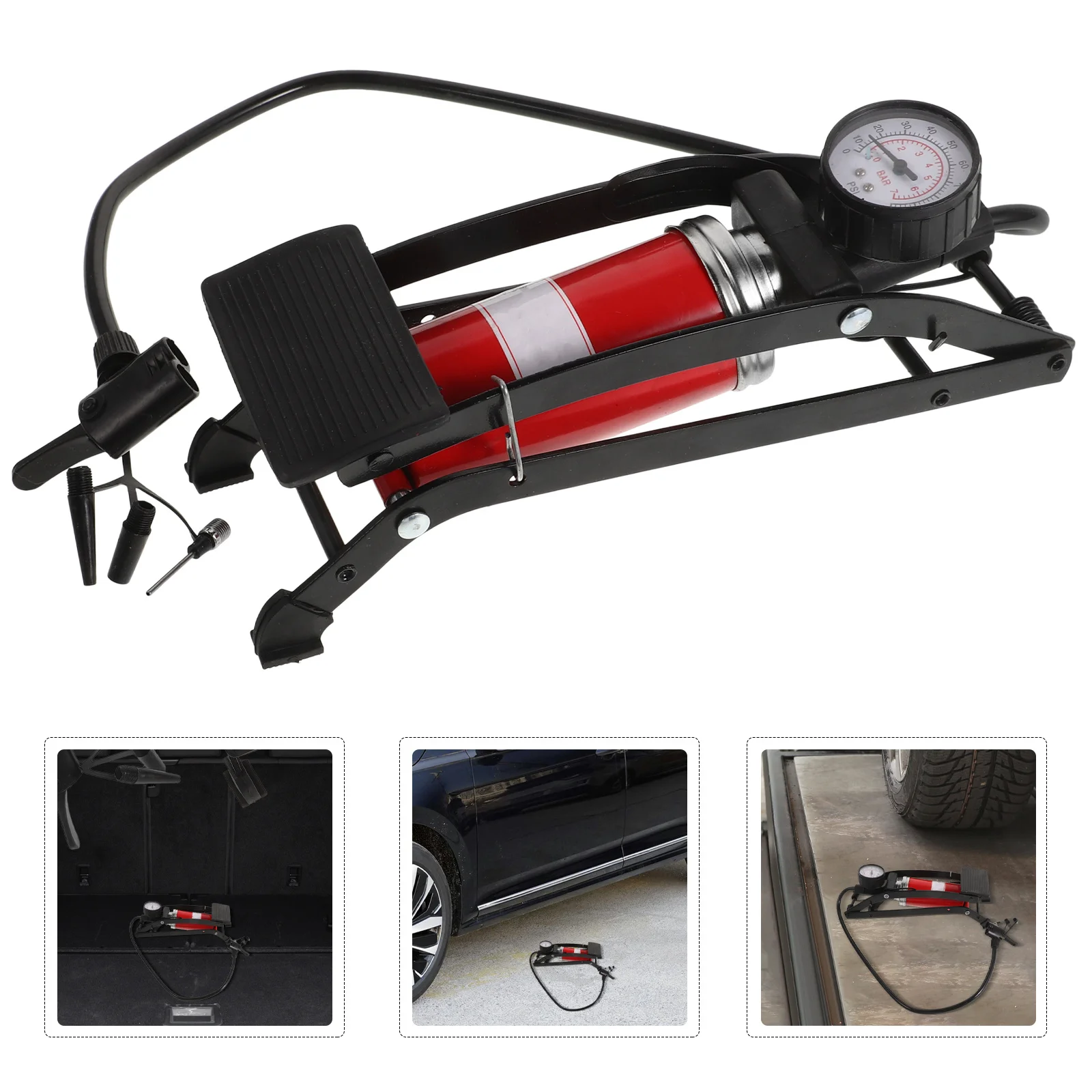 1 قطعة مضخة القدم الضغط العالي لإطارات السيارة دراجة نارية نافخة مع مقياس الضغط المضادة للانزلاق دواسة مضخة هواء أرضية للمركبات #1