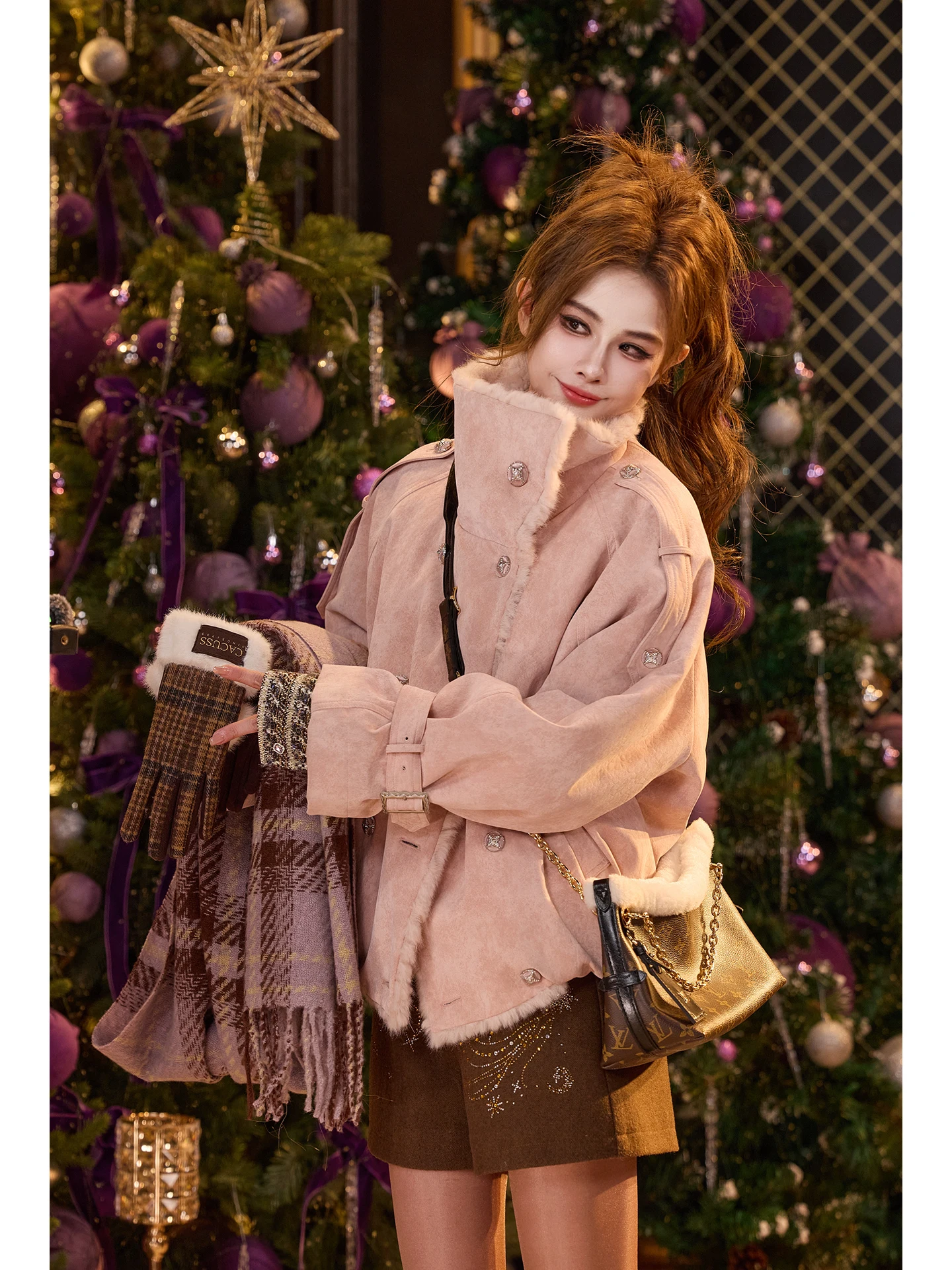 

Женская теплая повседневная куртка TUNT из двустороннего искусственного меха на осень-зиму с воротником-стойкой