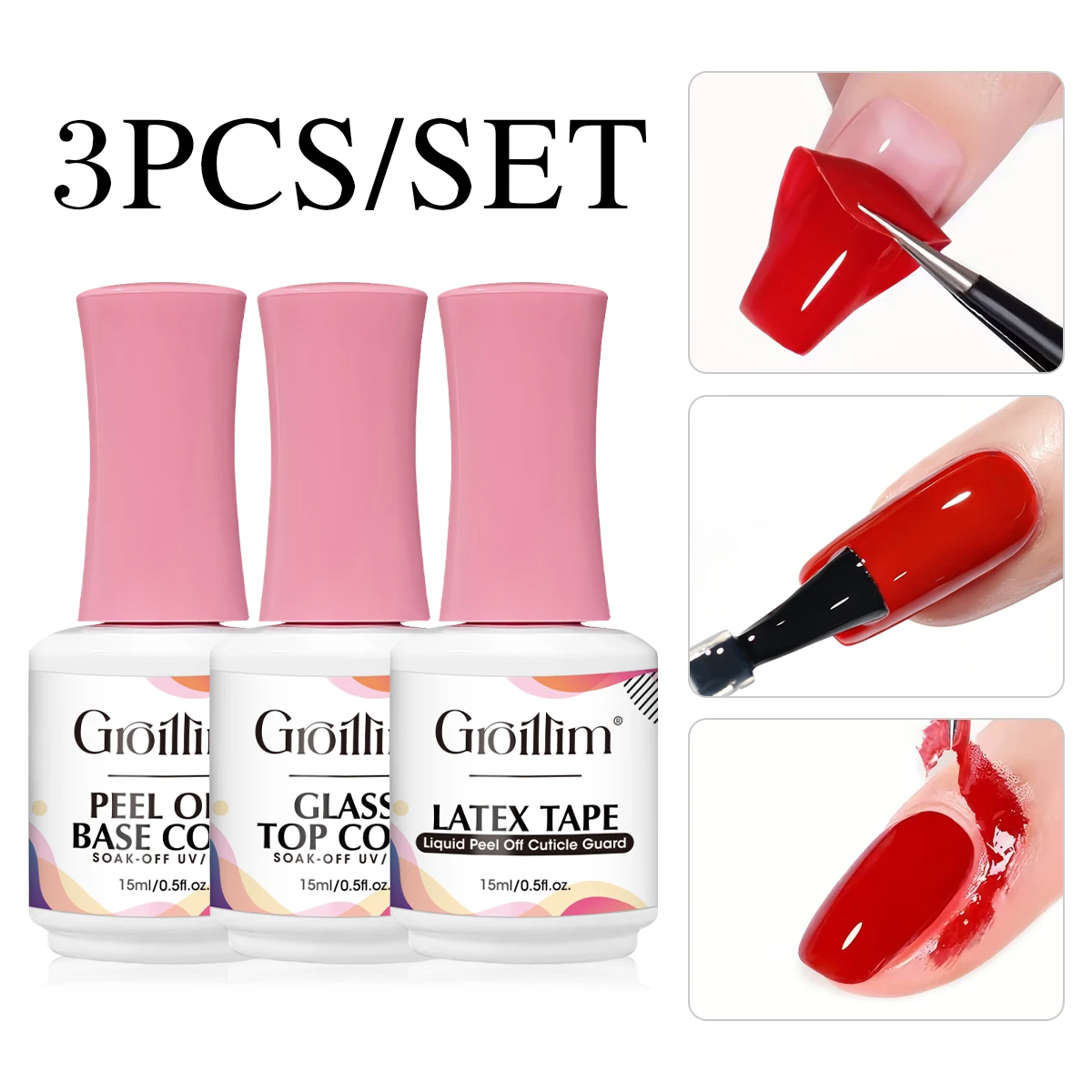 

150ml Peelable Base Gel + Tempered Top Coat + Overflow-Proof Gel Set. Shimmering, Long-Lasting, Protective Dipping Gel. Semi-Per