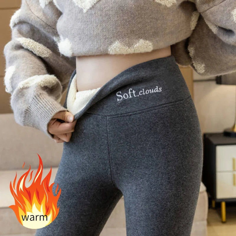 Dropshipping Winter Women Warm Thicken Lambwool Leggings Fleece Lined Thermal Ankle-Length Sexy Hight Waist Skinny Fitness Pants