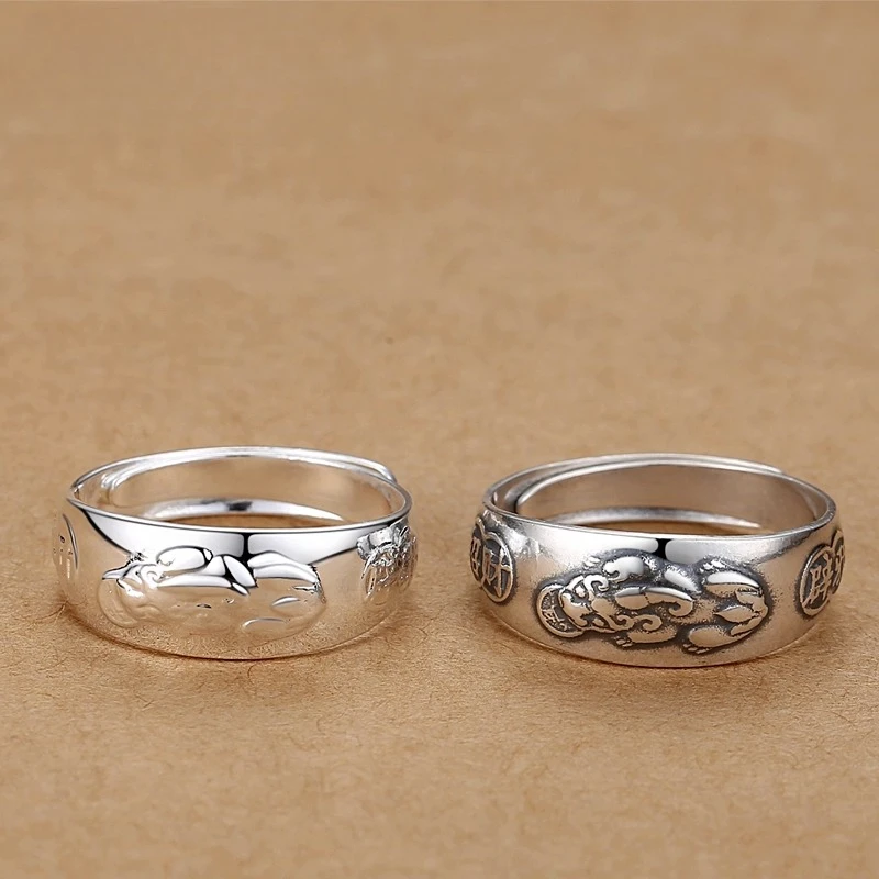 New Men's Vintage Adjustable Open Band Pi Xiu Mythical Creature Ring Bold Piece Trendy Zodiac Jewelry