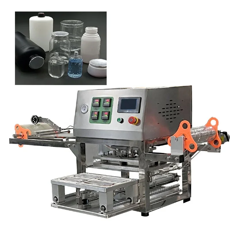 Automatic food tray container sealer Salad plastic box Juice water tea cup sealing machines nitrogen flushing packaging machine