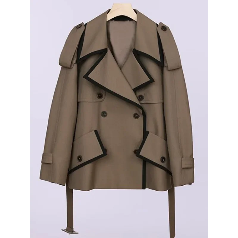 Imagem -05 - High-end Curto Trench Coats Camelo Roupas Femininas Outono Solto Colheita Jaqueta Cinto Lapela Hipster Europa e América Mangas Raglan