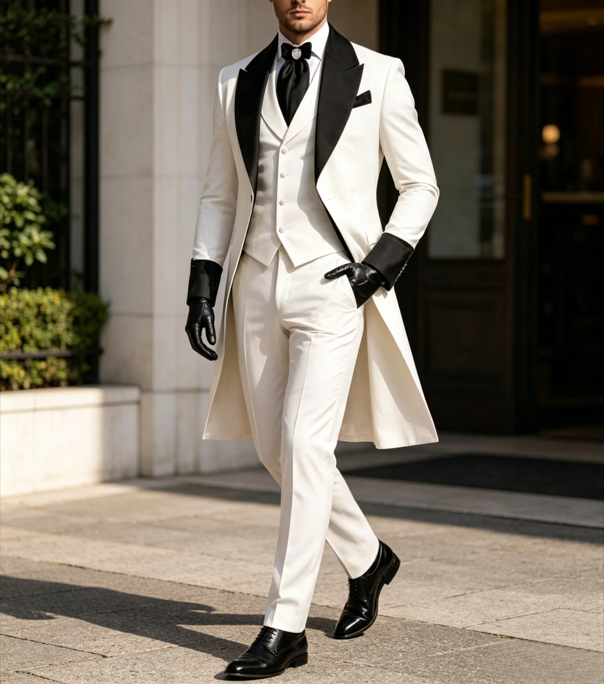 Weißer und schwarzer langer Blazer, formeller Herrenanzug, Hochzeitsanzug, Bräutigam, Abschlussball, Business, Herren-Smoking, 3-teiliger Anzug, Jacke, Weste, Hose