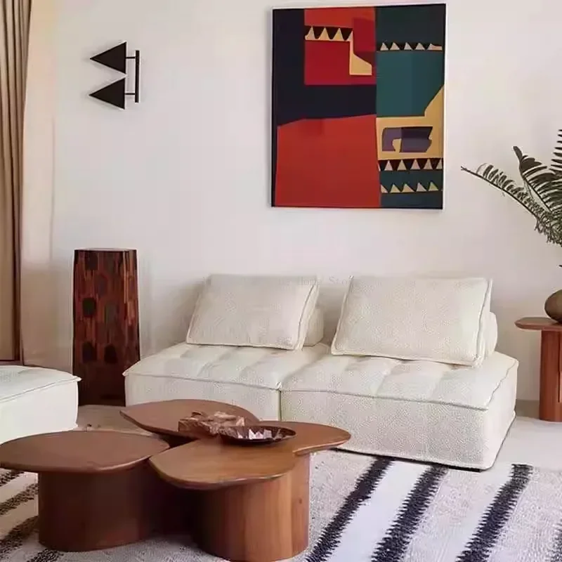 %Nordic Simple Living Room Sofa Beancurd Block Armless Combination Vacuum Compression Cloth Sofa Lazy Recliner Home Furniture