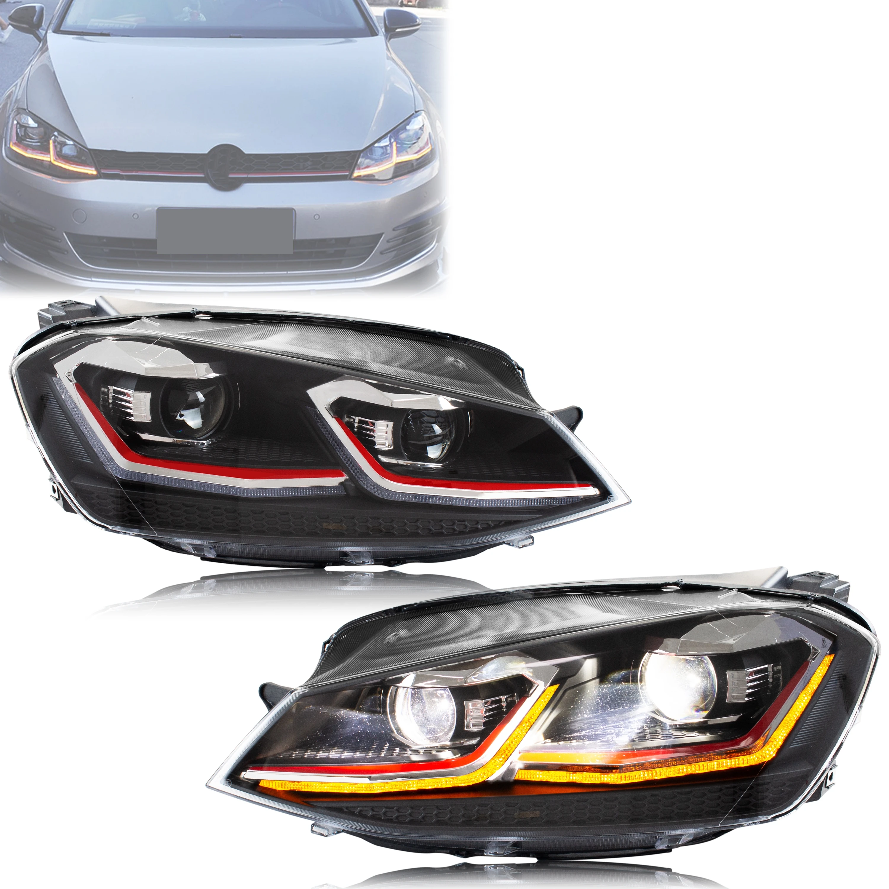 Feux avant à LED pour Volkswagen VW Golf 7 MK VII TDI TSI 2013-2017, clignotants séquentiels, ensemble de lampes avant [Ne convient pas aux GTI/GTD]