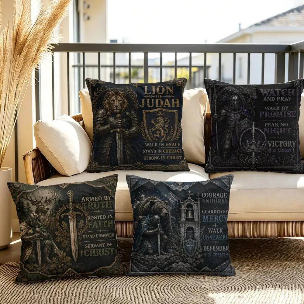 Christian Faith Knight Cushion Cover Soft Plush Throw Pillow Cover Double-Sided Decorative Cushion Case Sofa Bedroom Home Decor