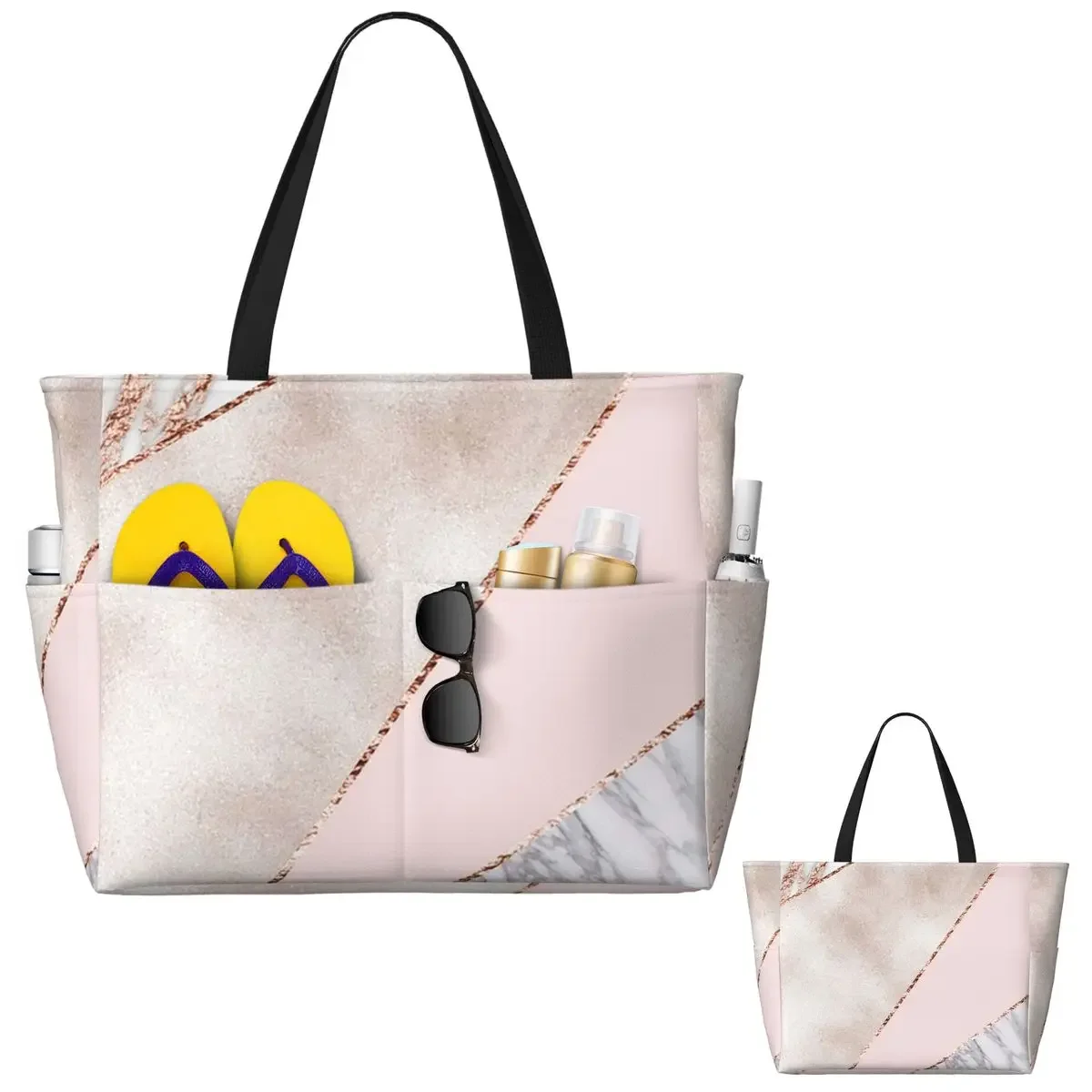 Spliced Mixed Rose Gold Marbl Beach Tote Bag Sport Gym Yoga Duffle Large Tote Bag Women Travel Bag Fitness bag