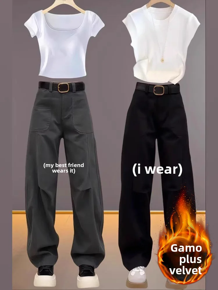 

High Waist Fce Lined Thiened Wide Leg Jeans Women Spring Large Size Loose Slim Fit Workwear Casual Loose Jeans