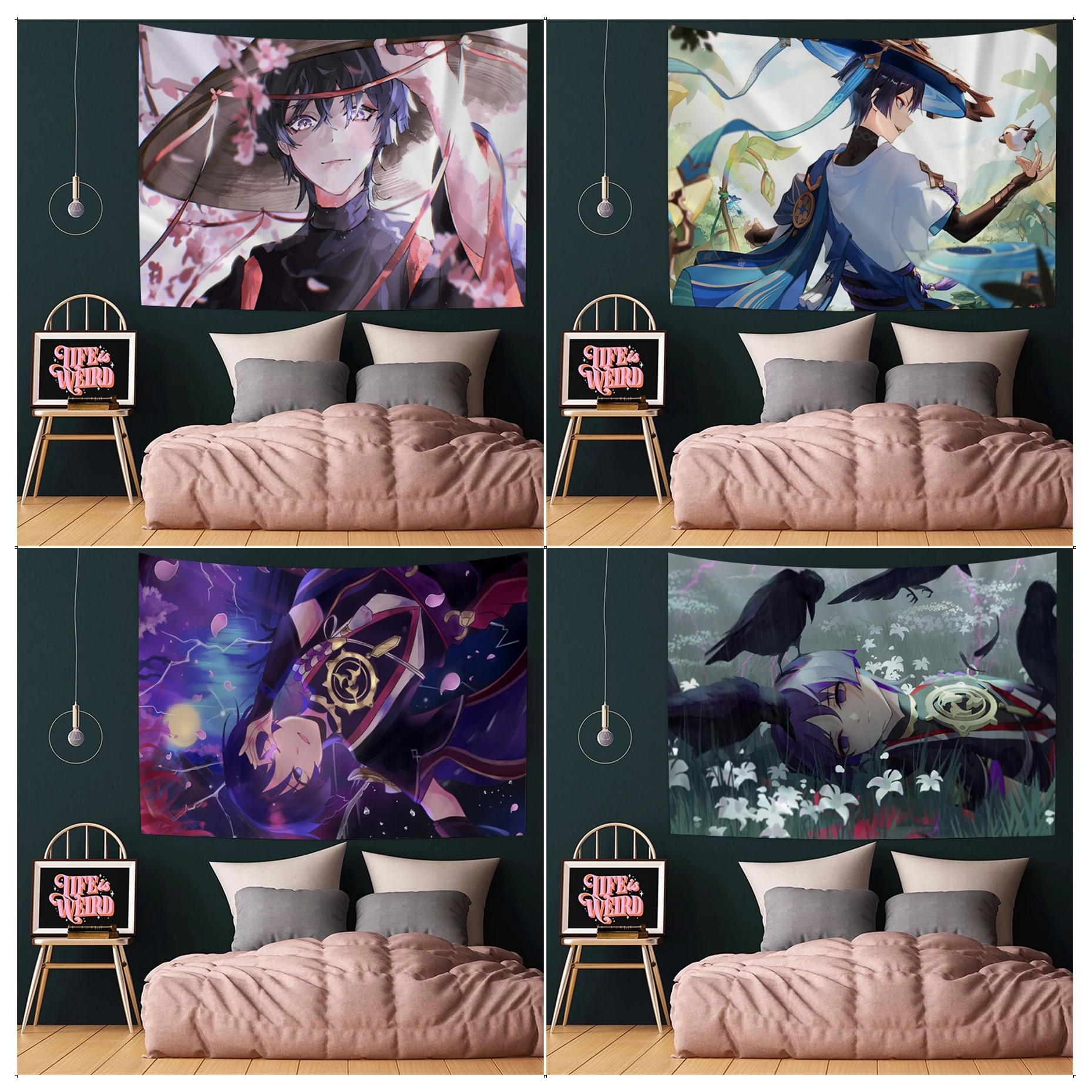 

Anime Games Genshin Impact Scaramouche Hippie Wall Hanging Tapestries Wall Hanging Decoration Household Kawaii Room Decor