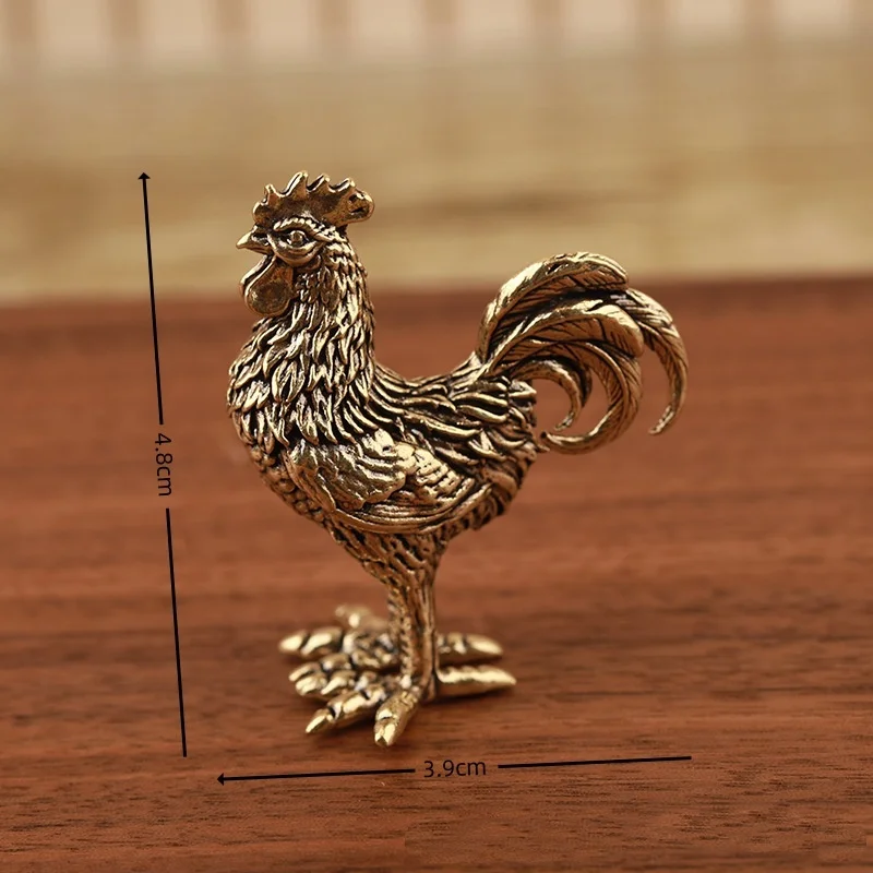 2026 New Mini Pure Brass Rooster Figurine - Lucky Feng Shui Charm Detailed Feathers Tea Pet Desk TV Cabinet Home Decor Gift