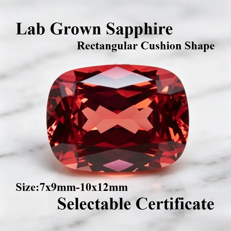 Top Lab Grown Sapphire Rectangular Cushion Cut Red Lotus Gemstone for DIY Charms Jewelry Making Materials Selectable Certificate