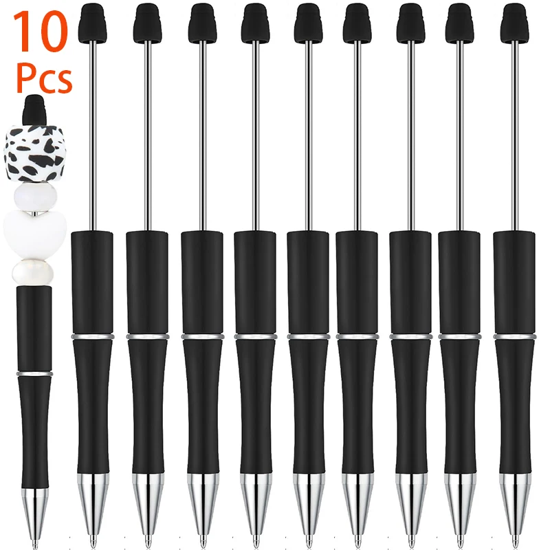 

10Pcs DIY Beadable Pens Plastic Beadable Pens Beaded Pens Black Ink Ballpoint Cute Pens For Students Teacher