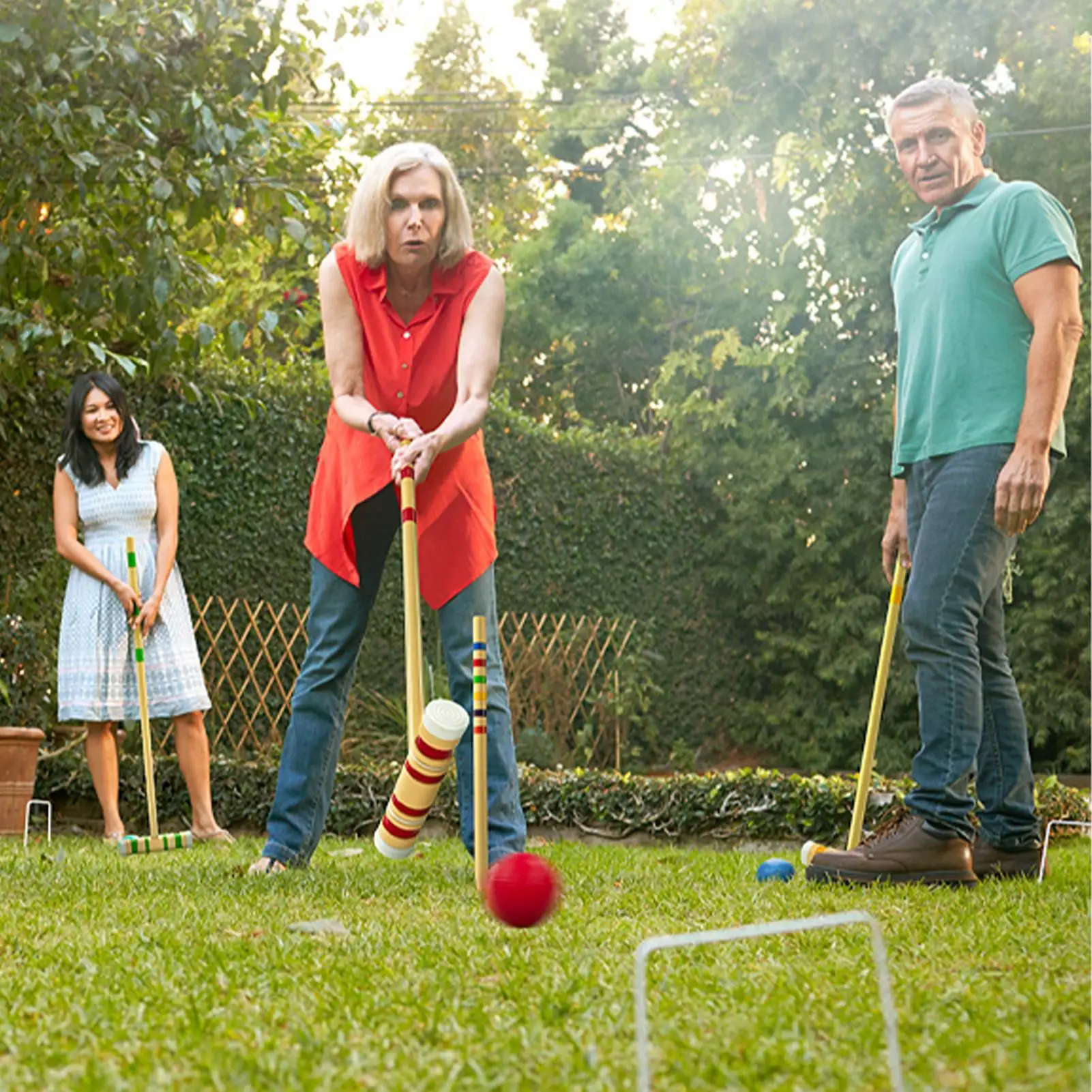 Крокетный набор, забавные игры на газоне на открытом воздухе с шариками, деревянный набор для боулинга, спортивный набор на открытом воздухе для мужчин и женщин Крокетный набор, забавные игры на газоне на открытом воздухе с шариками, деревянный набор для боулинга, спортивный набор на открытом воздухе для мужчин и женщин