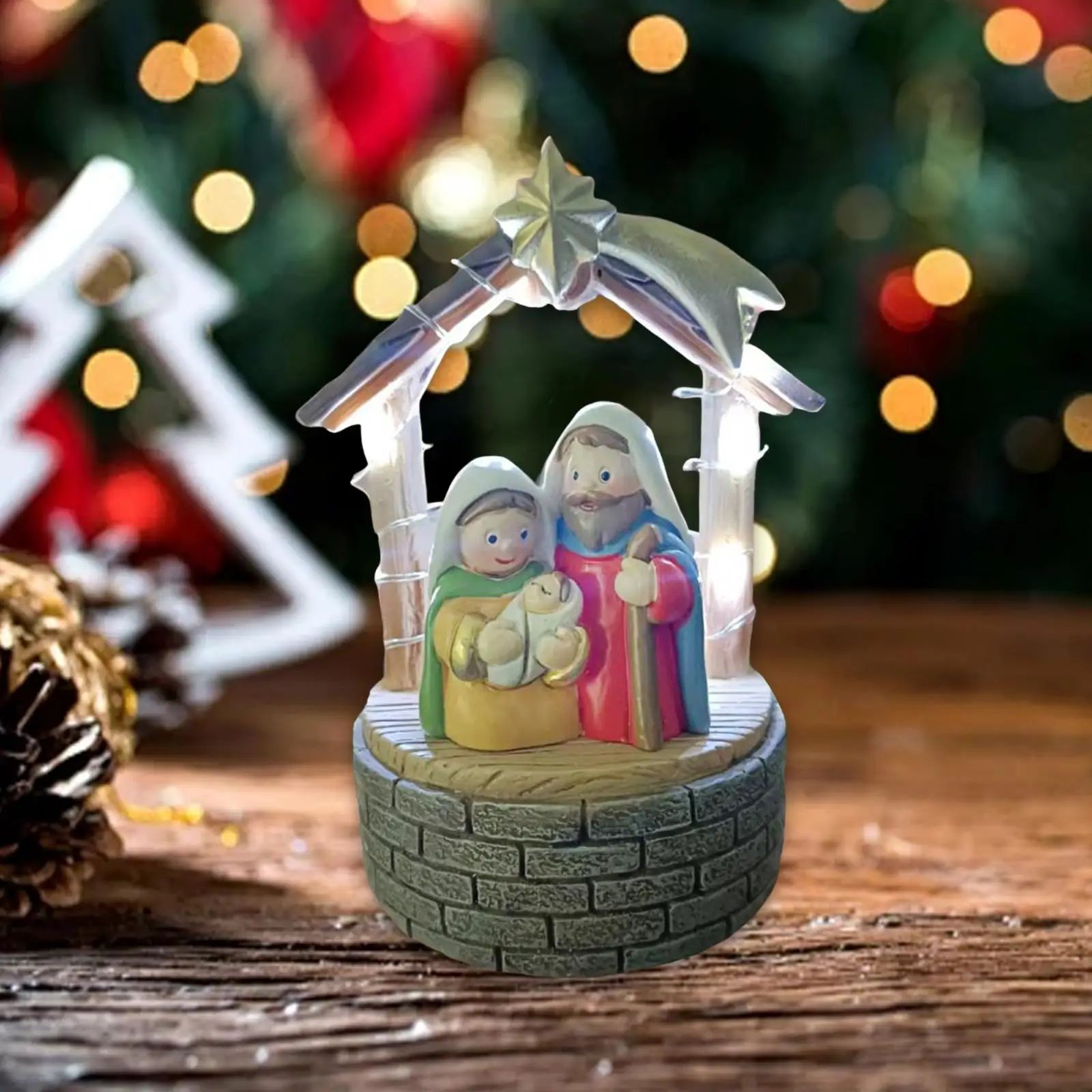 Christmas Nativity Scene Statue Light up Religious Christmas Decoration Resin