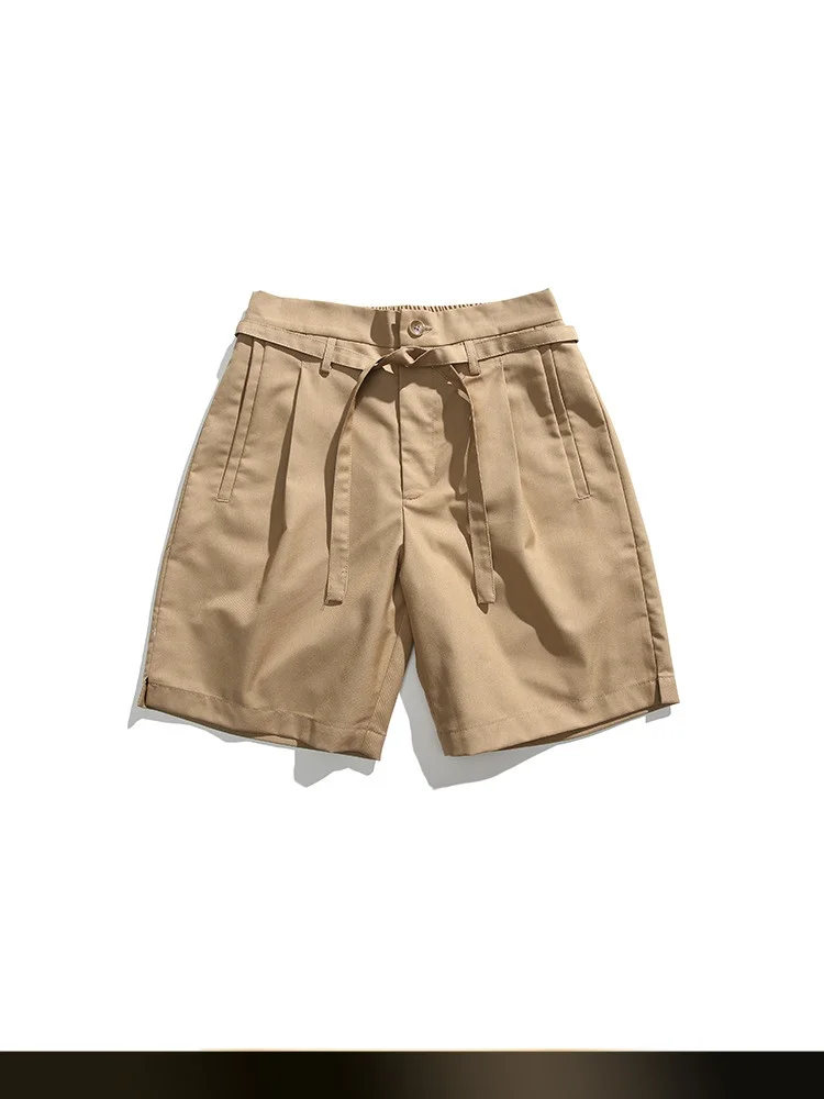 

Retro Japanese Sle Casual Color Straight Leg ort Pants Men's Summer Outdoor Belted Loose Five-Quarter Pants