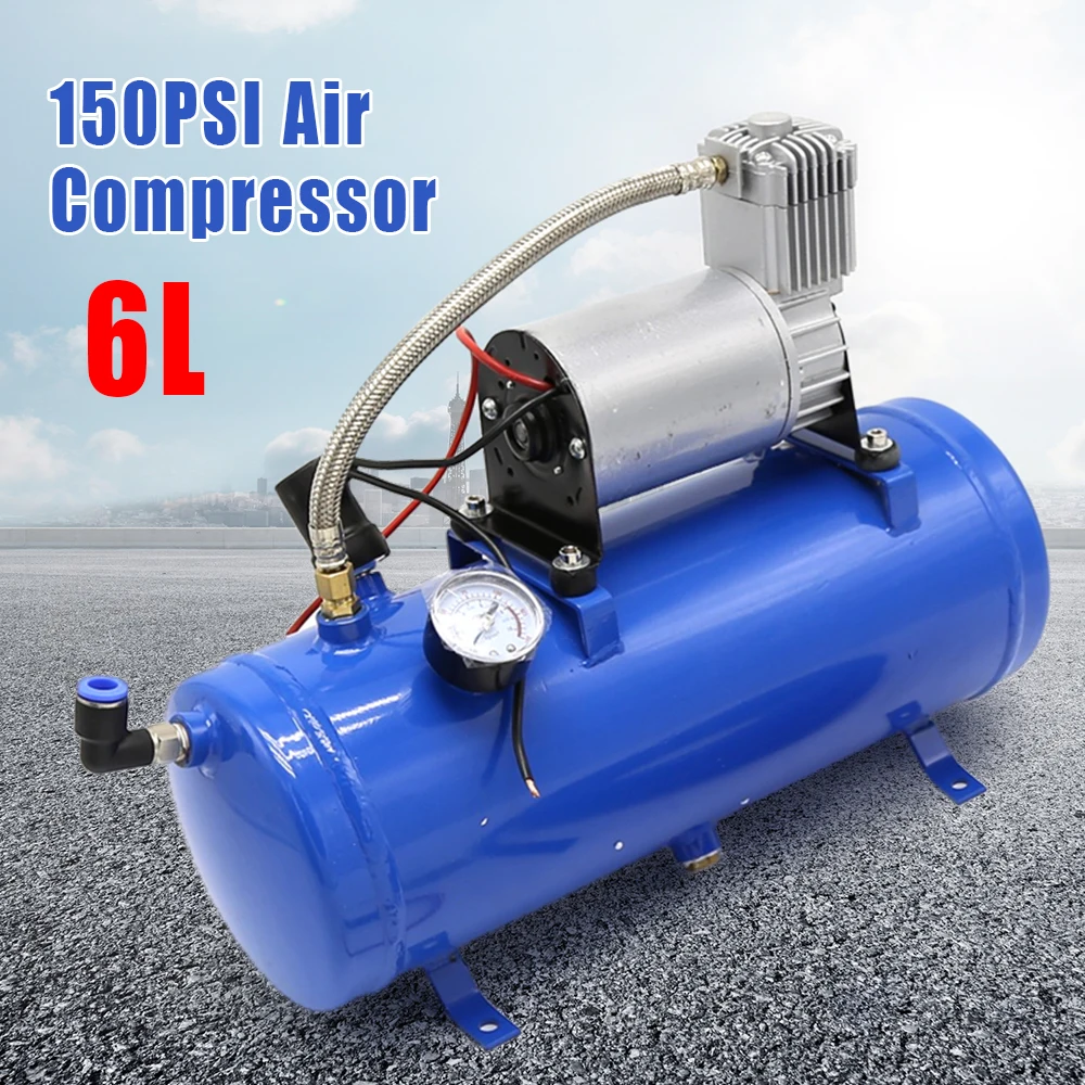 12V Air Compressor Portable Air Trumpet Compressor with 6 Litre Tank for Air Horn Kit Car Compressor 150 PSI