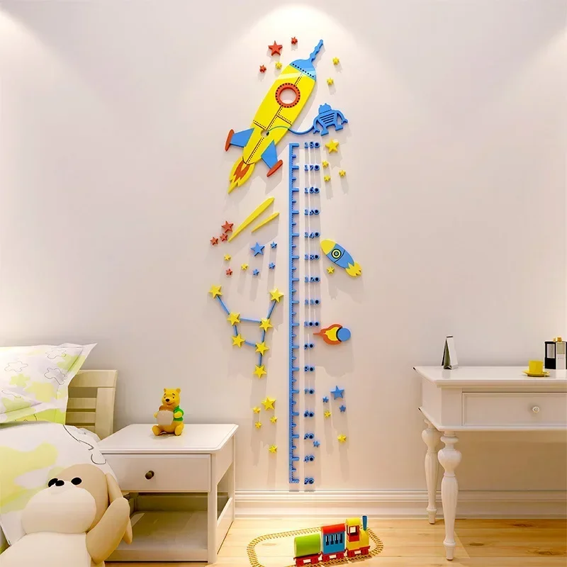 Kids Height Measure Wall Sticker UFO Rocket Monkey Height Charts Wall Sticker Nursey Decor Wallpaper Children Bedroom Decoration