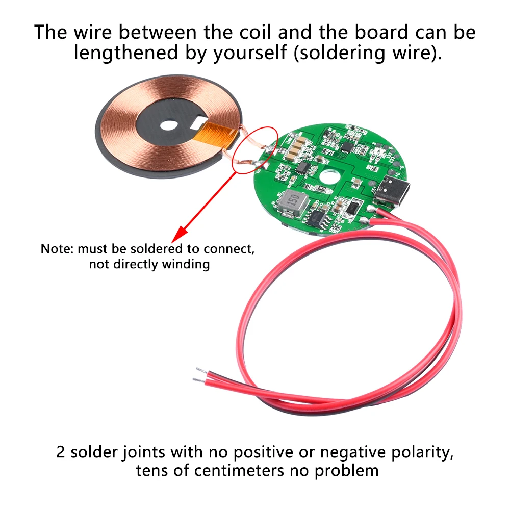 DC 5-12V 20W Wireless Charger Transmitter Module Type C + Coil QC/PD Standard Fast Charging Circuit Board for Mobile Phone