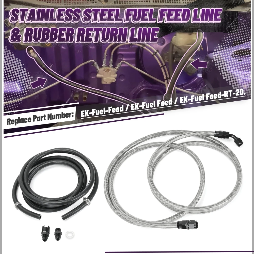 Stainless Steel Fuel Feed Line & Rubber Return Line For Honda Civic CX DX EX GX HX LX Si EX-R 96-00 EK-Fuel-Feed EK-Fuel Feed