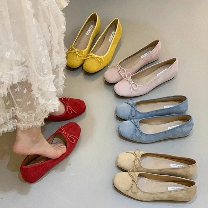 Retro Bow Single Shoes Female 2025 New Summer Within The High Female Shoes Red Ballet Flat Shoes Zapatos De Mujer