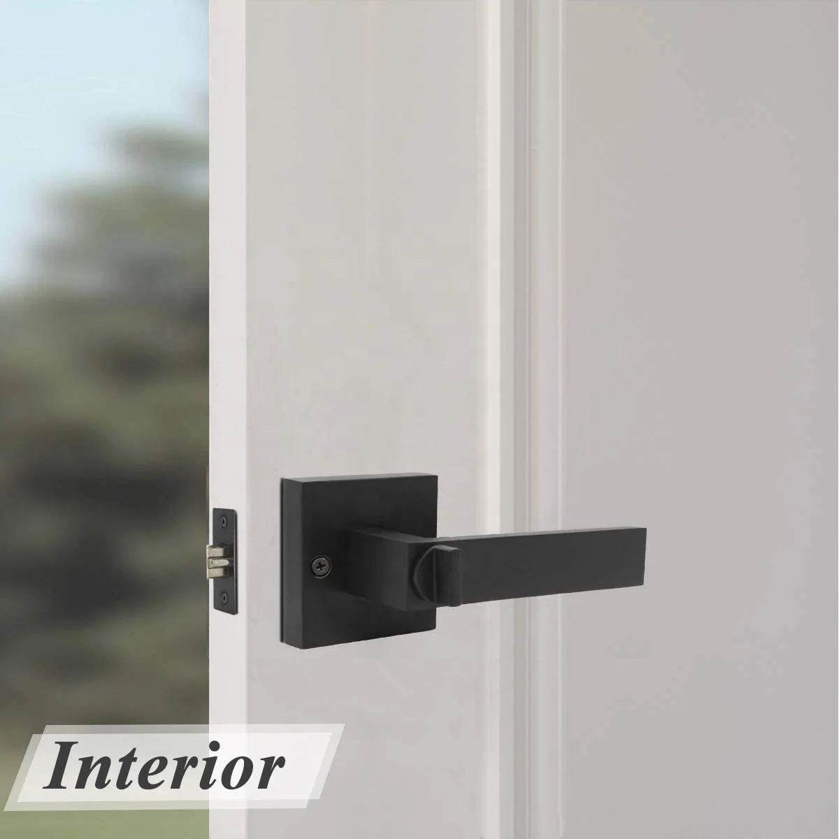 Contemporary Square Privacy Keyless Handle Lever Matte Black Bedroom/Bathroom/Interior Doors Left/Right Handed Door Lock