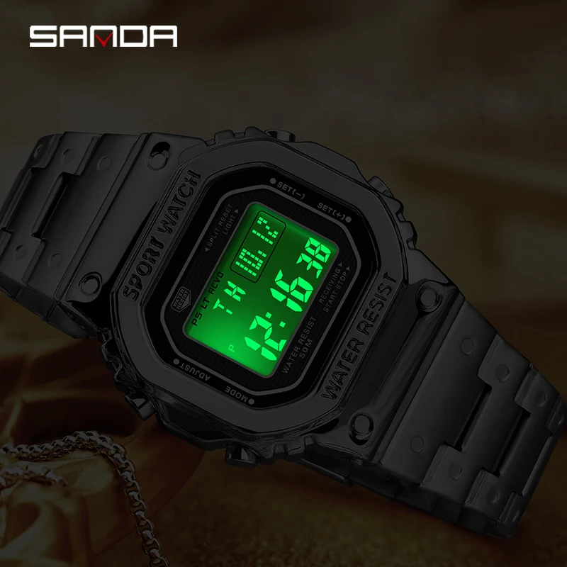 SANDA G Style Men\'s Electronic Watch Stainless Shockproof LED Digital Watch Men\'s Military Waterproof Countdown Sports Watch