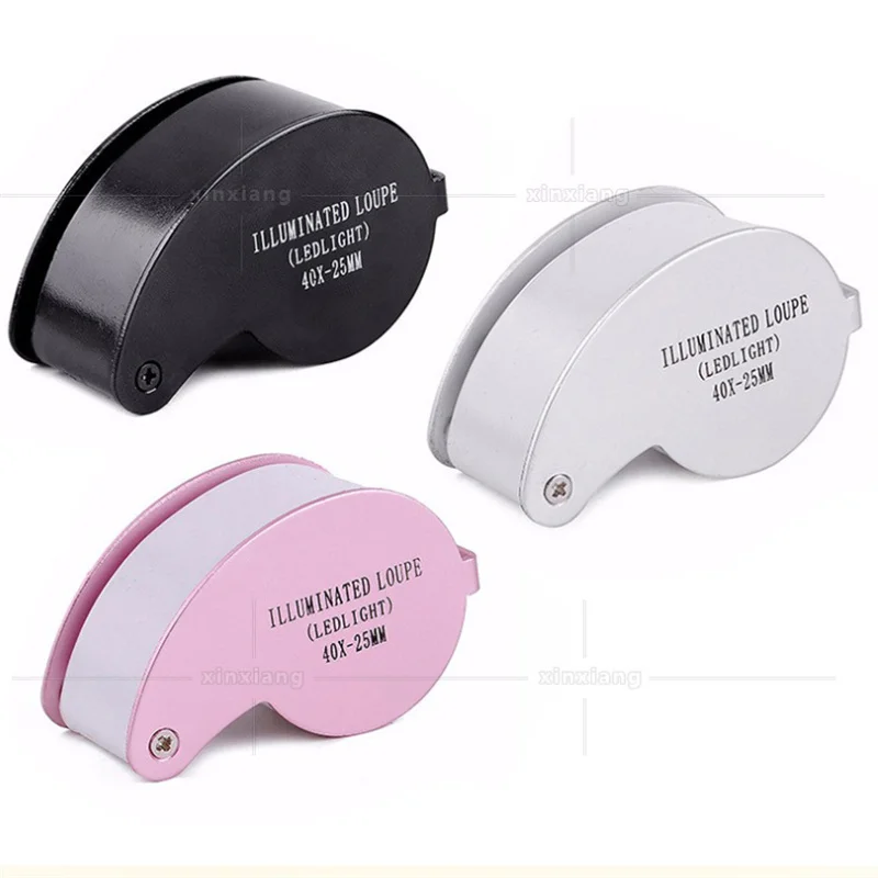 Imagem -06 - Mini Lupa com Luz Led Caixa de Metal hd Avaliação Coleção Antigo Diamante Jóias Bolso Iluminado Lupa 40x