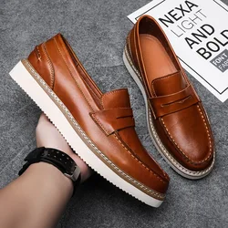 Size 38-45 New Casual Leather Shoes Round Toe Fashion Male Footwear Cow Genuine Leather Men's Leisure Shoes Slip-proof Loafers