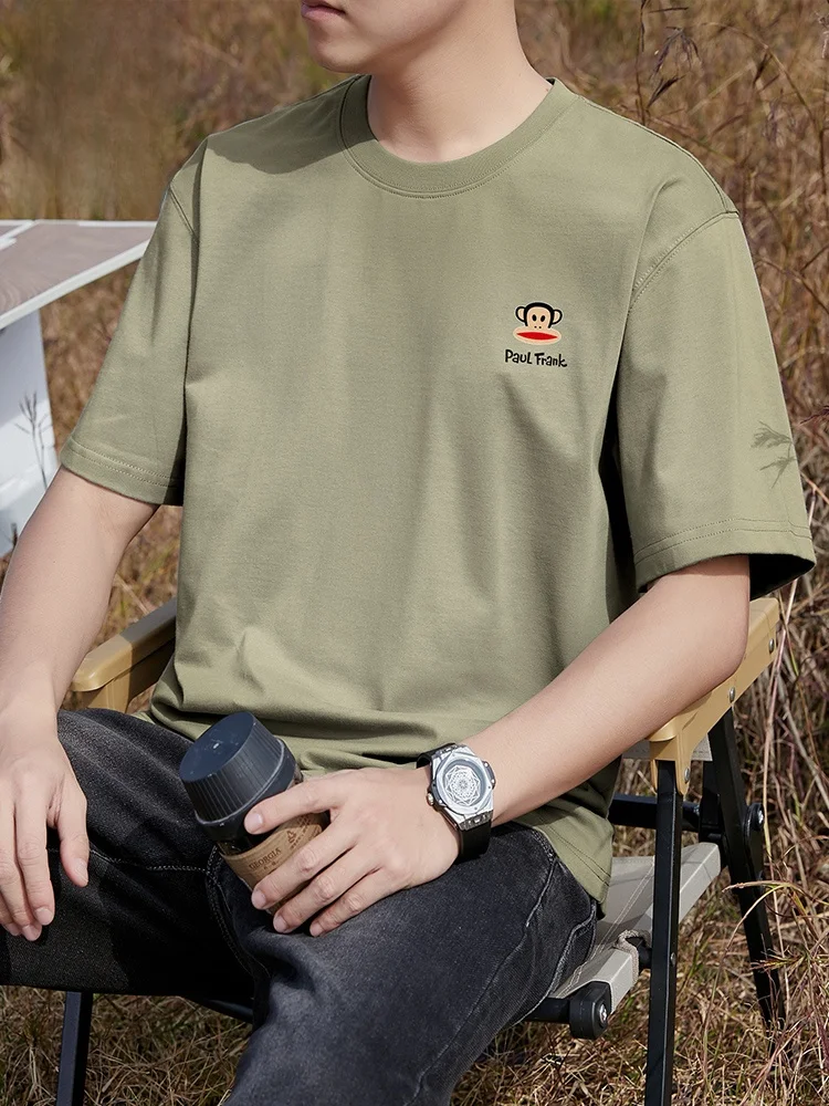 

PaulFrank Large-Mouth Monkey Bla ort-Sve Men's Summer New American Retro Loose Pure Cotton T-irt Base irt