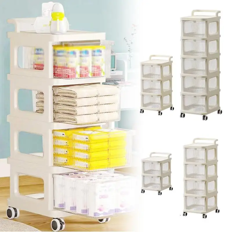 2/3/4/5 Tier Trolley Organizer with Wheels Gap Storage Rack Cart Mobile Plastic Storage Racks Bookshelf Kitchen Bedroom Organize