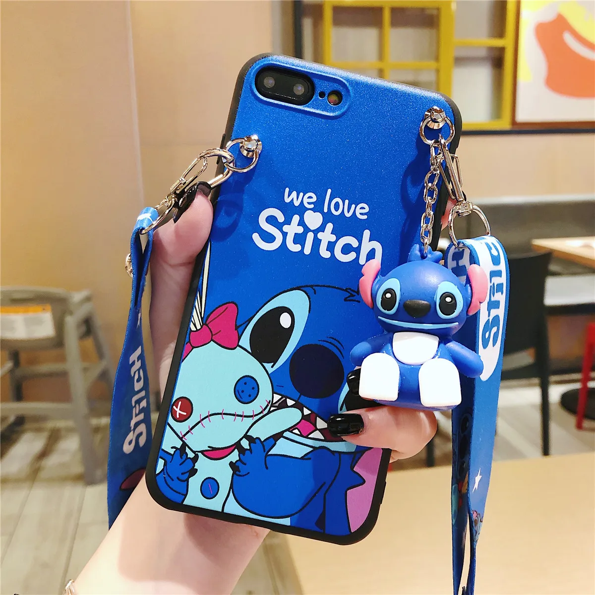 Stitch Phone Case With Holder Rope For Samsung Galaxy A13 A14 A03 A04 A23 A32 A23 A33 A52 A72 A34 A24 A54 A73 S23FE