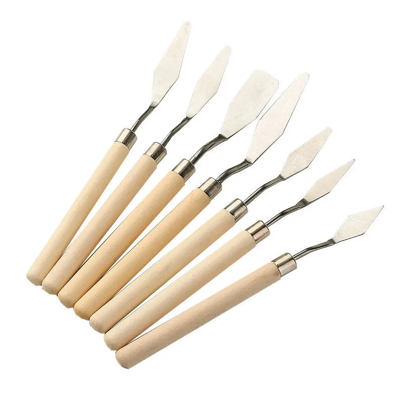 7pcs/Set Palette Oil Mix Pigment Scraper Stainless Steel Artist Painting Palette Knife Art Craft Metal Spatula Set Art Tools